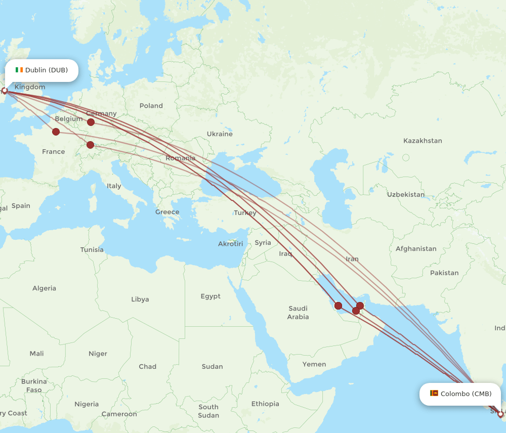 DUB-CMB flight routes