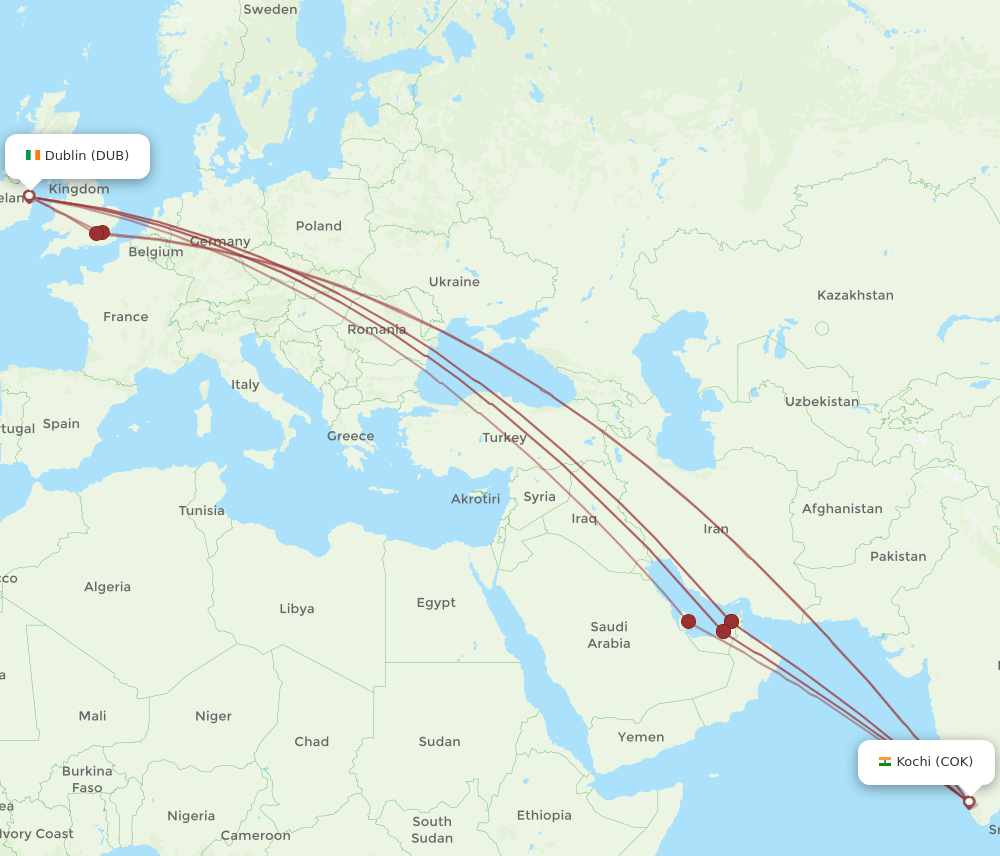 DUB-COK flight routes