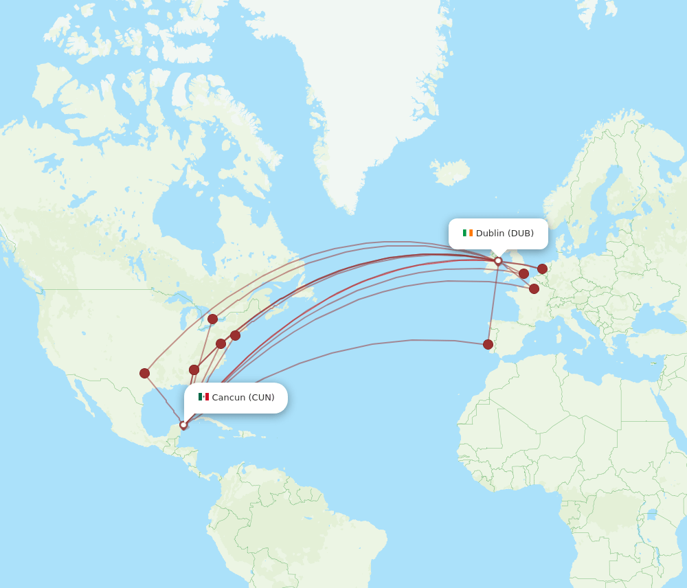 DUB-CUN flight routes