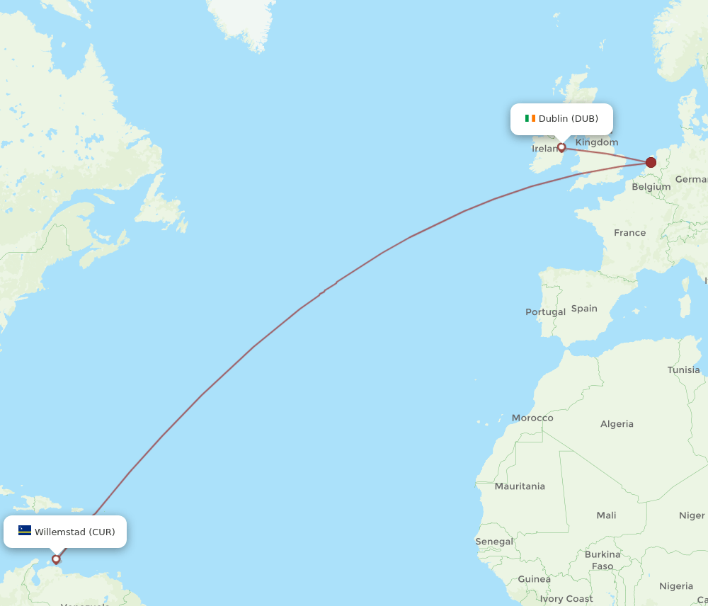 DUB-CUR flight routes