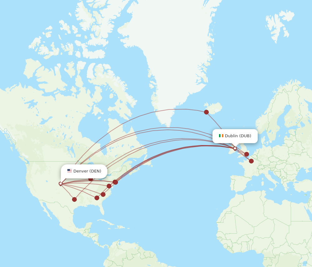 DUB to DEN flights and routes map