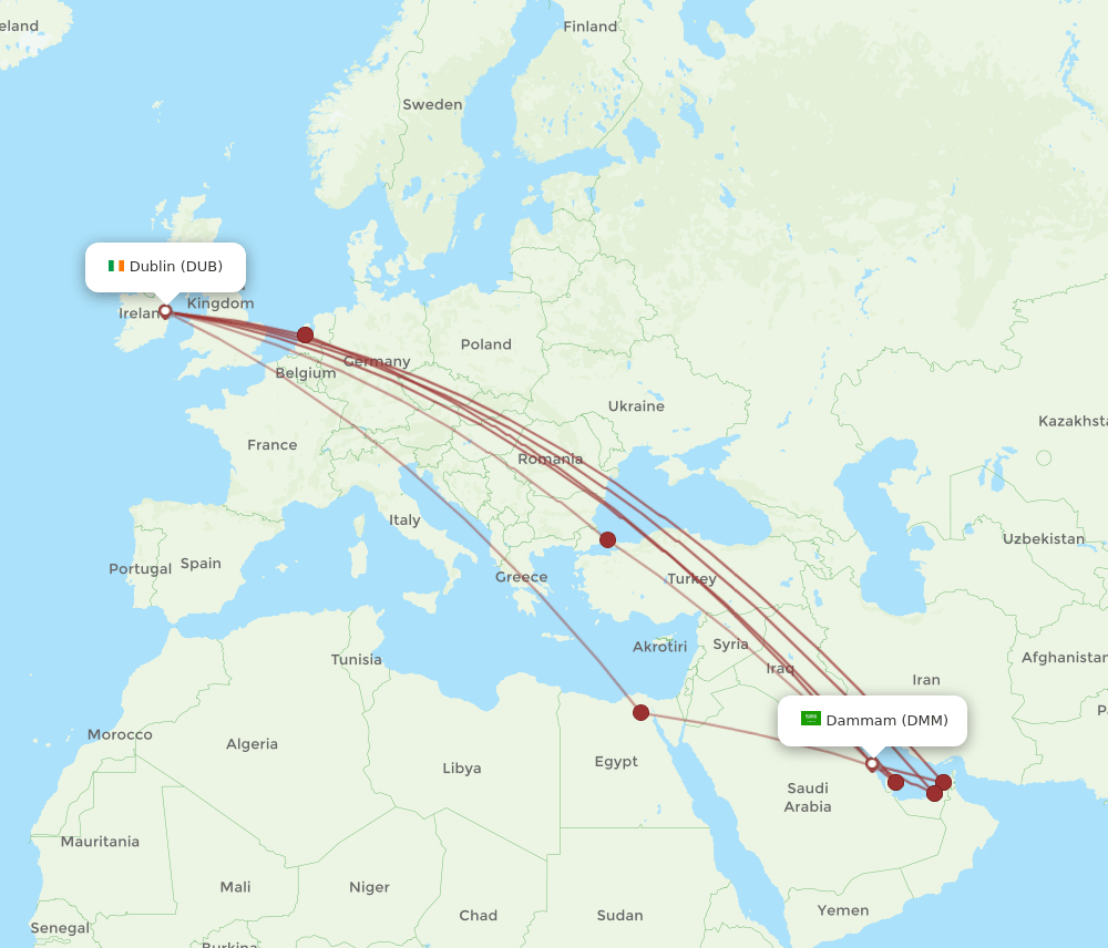 DUB-DMM flight routes