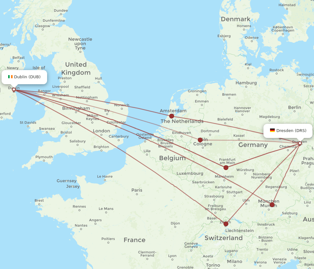 DUB to DRS flights and routes map