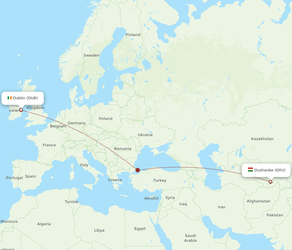 DUB-DYU flight routes