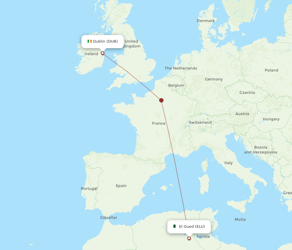 DUB to ELU flights and routes map