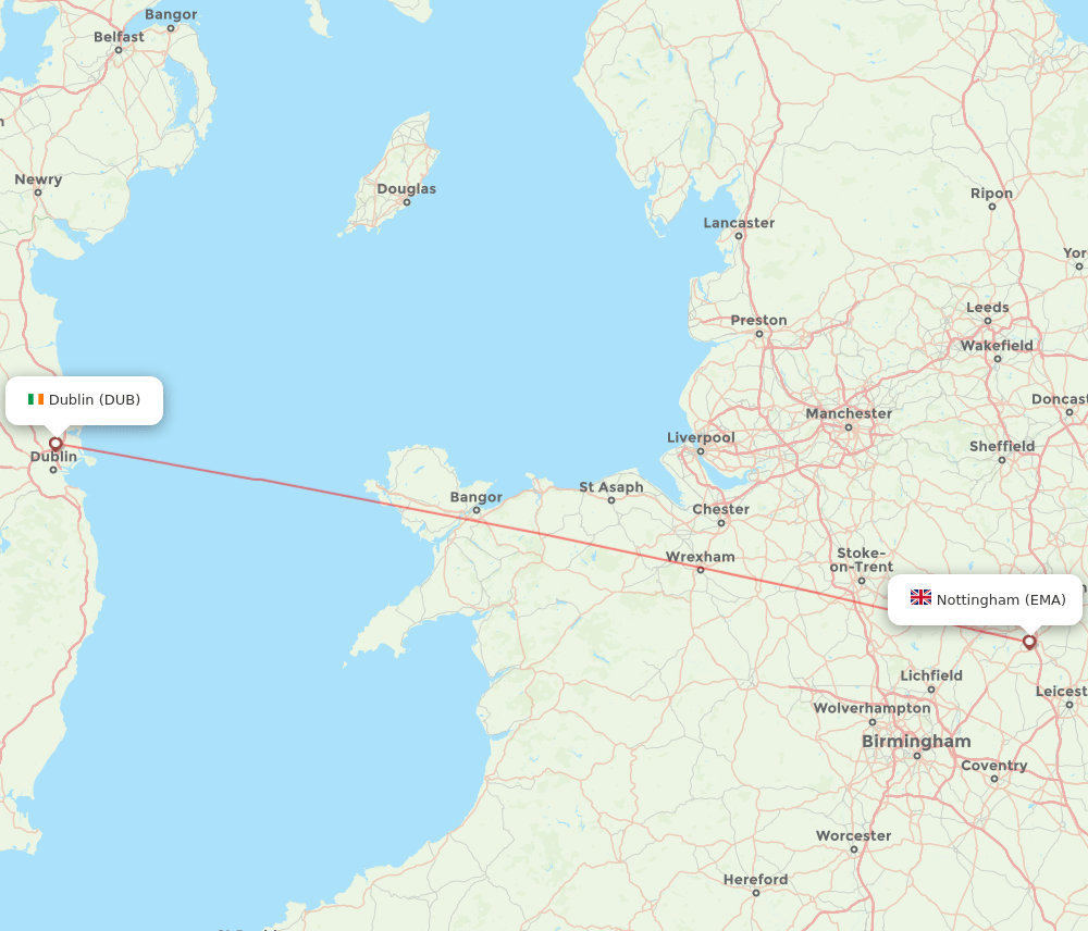 DUB to EMA flights and routes map