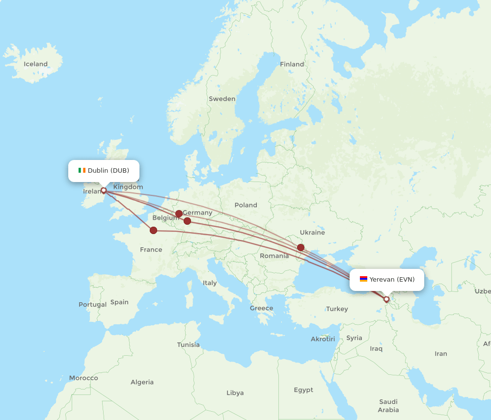 DUB-EVN flight routes