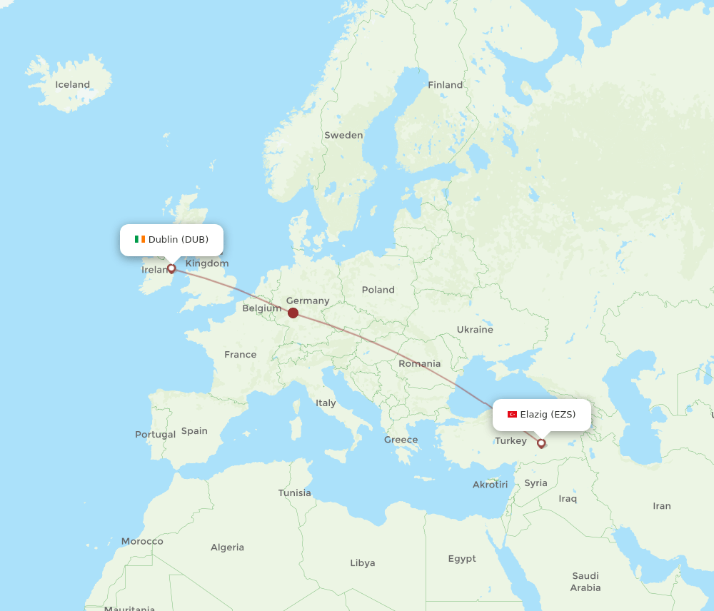 DUB to EZS flights and routes map