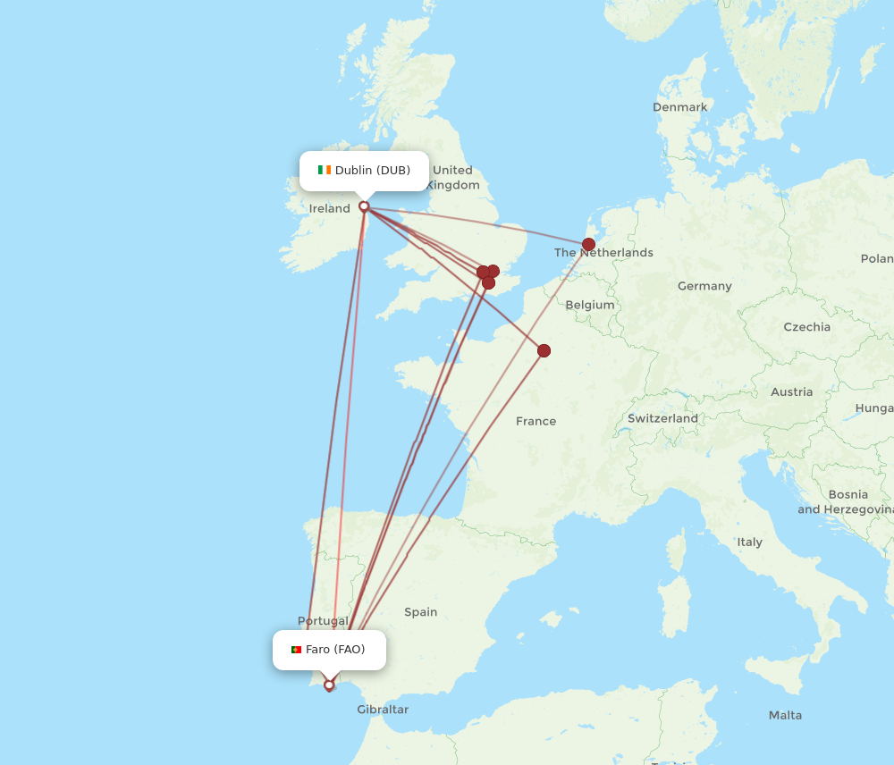 Dublin - Faro route map and flight paths