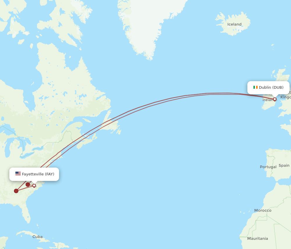 DUB to FAY flights and routes map