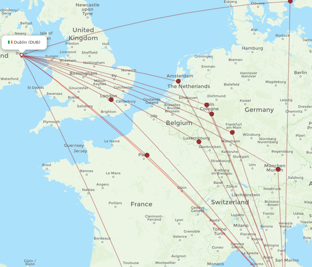 DUB to FCO flights and routes map
