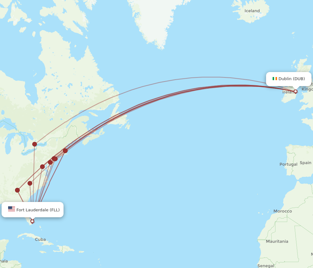 DUB to FLL flights and routes map