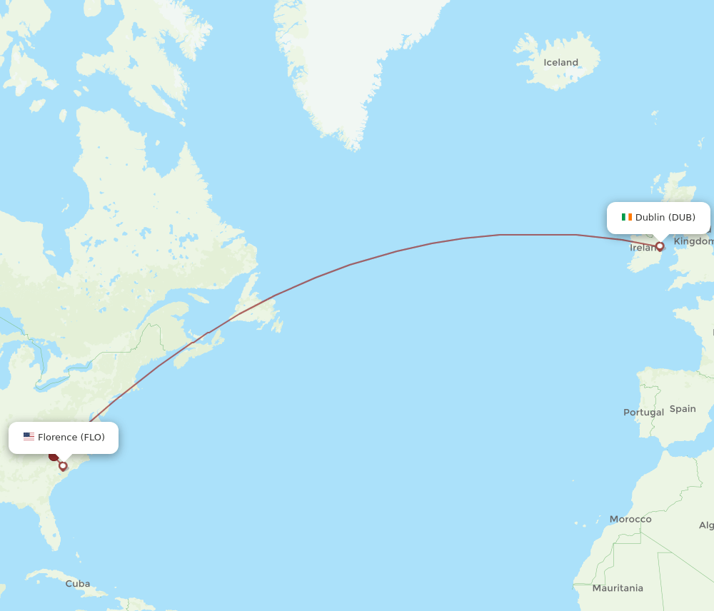 DUB to FLO flights and routes map
