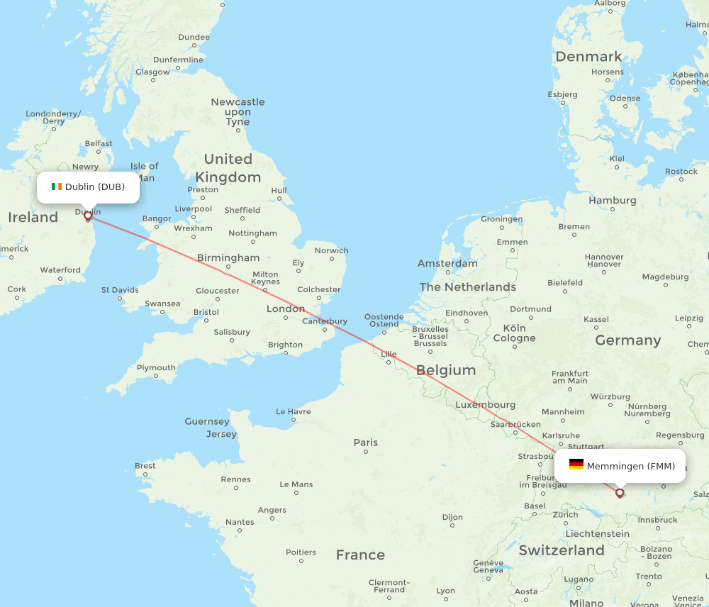 Dublin - Memmingen route map and flight paths