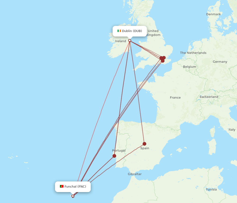 DUB to FNC flights and routes map