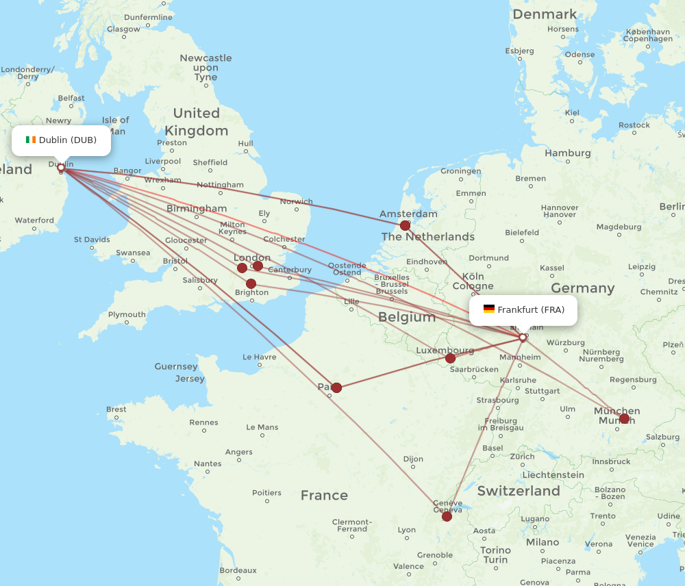 DUB to FRA flights and routes map