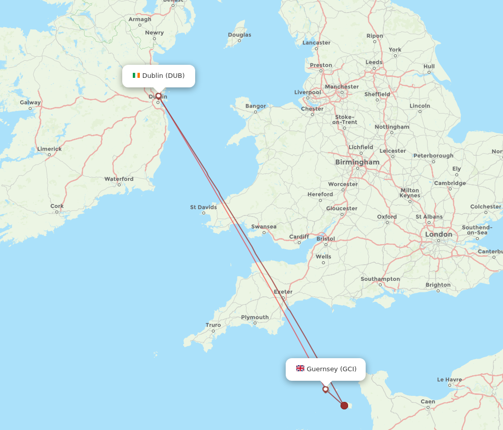 DUB to GCI flights and routes map