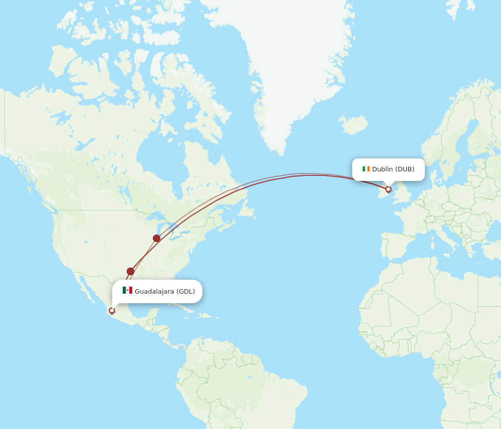 DUB-GDL flight routes