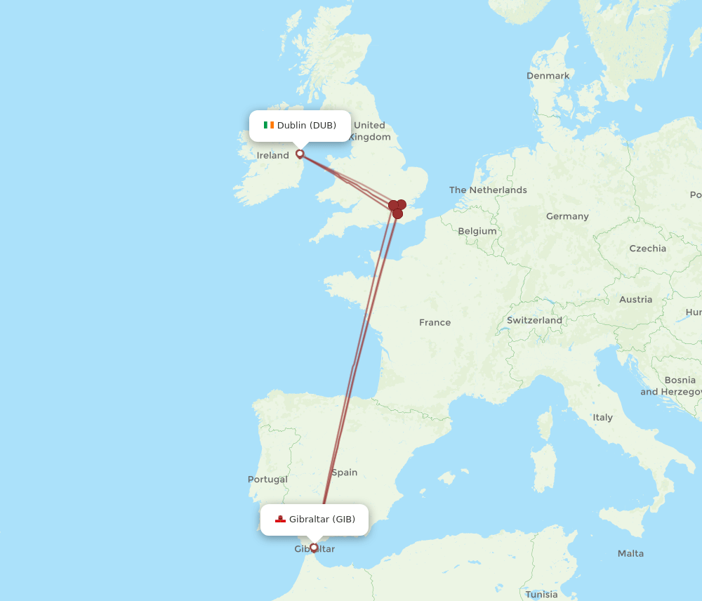 DUB-GIB flight routes