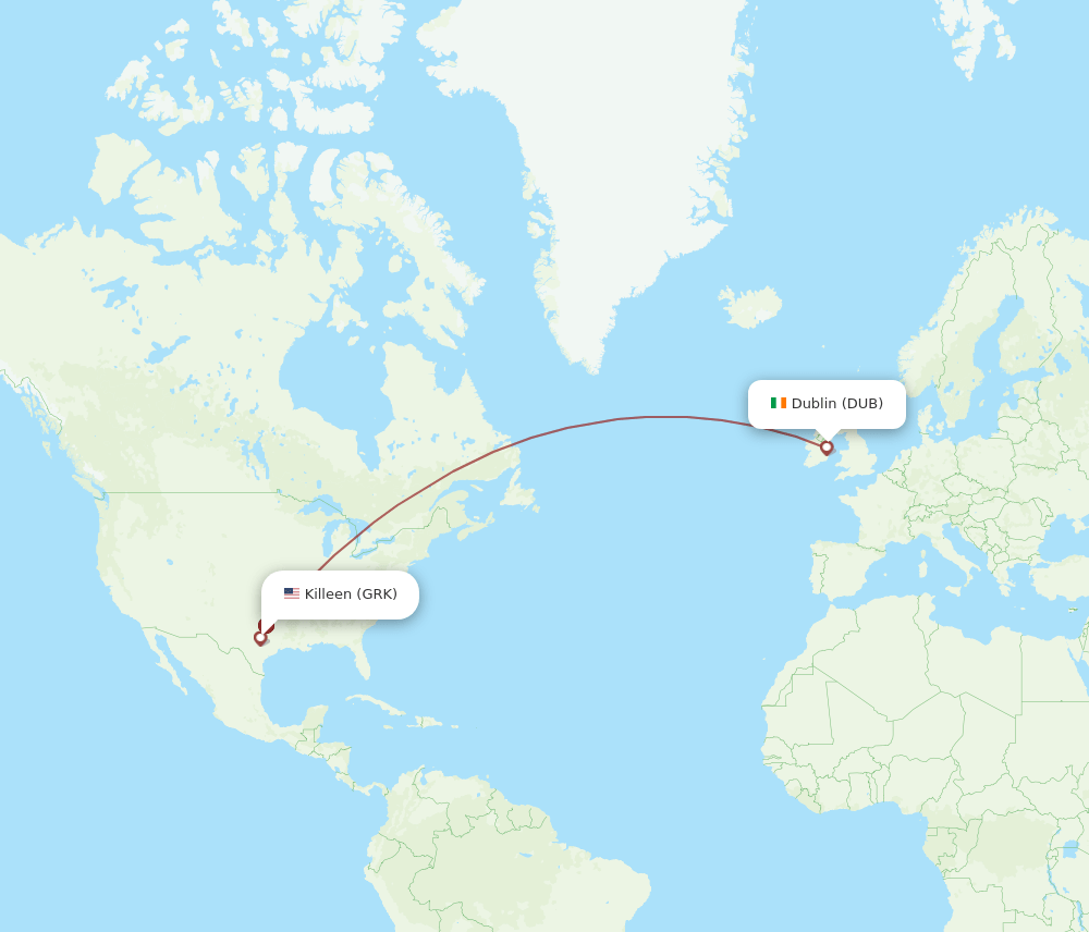 DUB to GRK flights and routes map