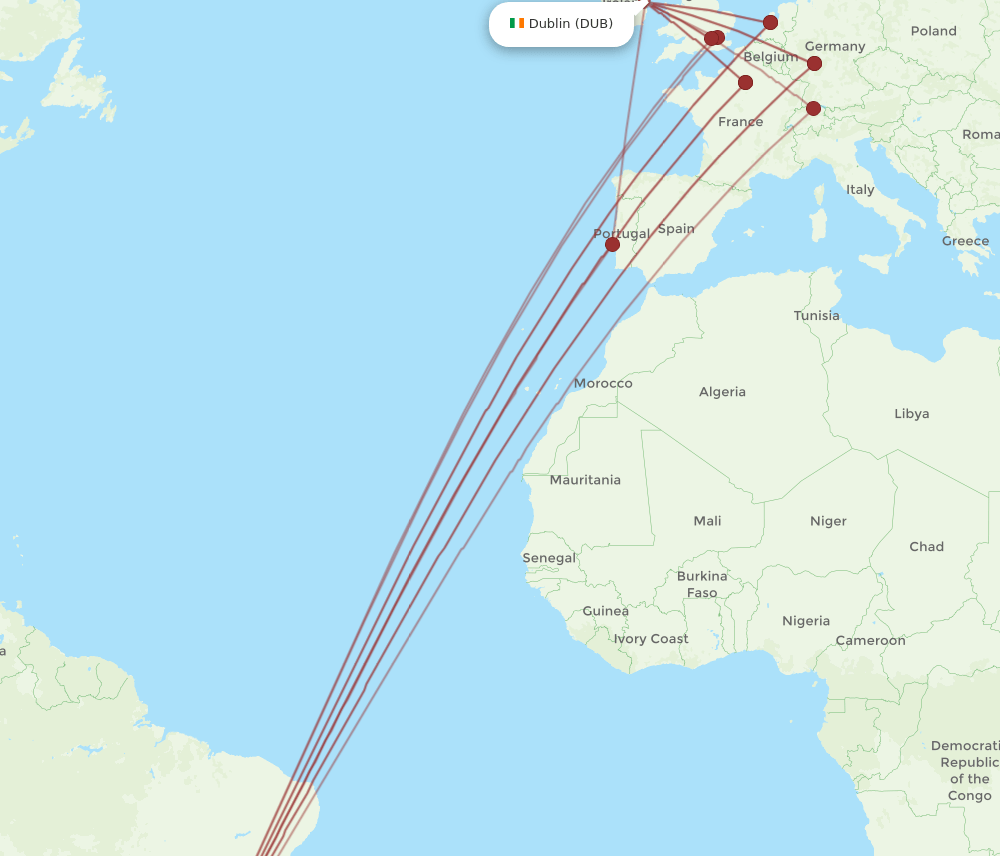 DUB-GRU flight routes