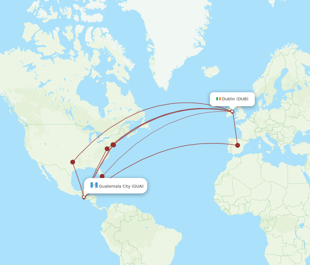 DUB-GUA flight routes