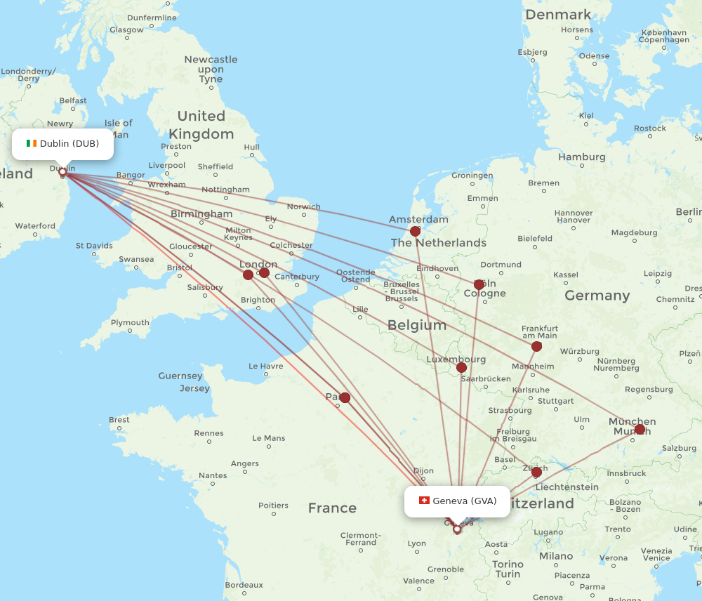DUB to GVA flights and routes map