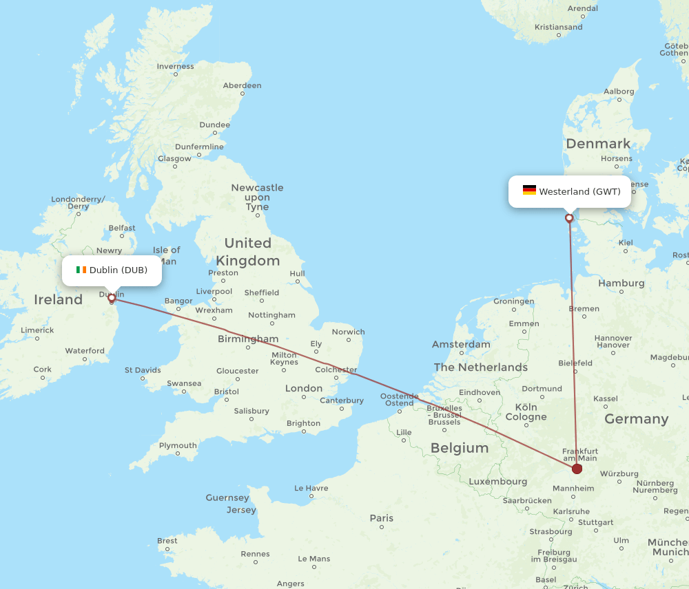 DUB to GWT flights and routes map