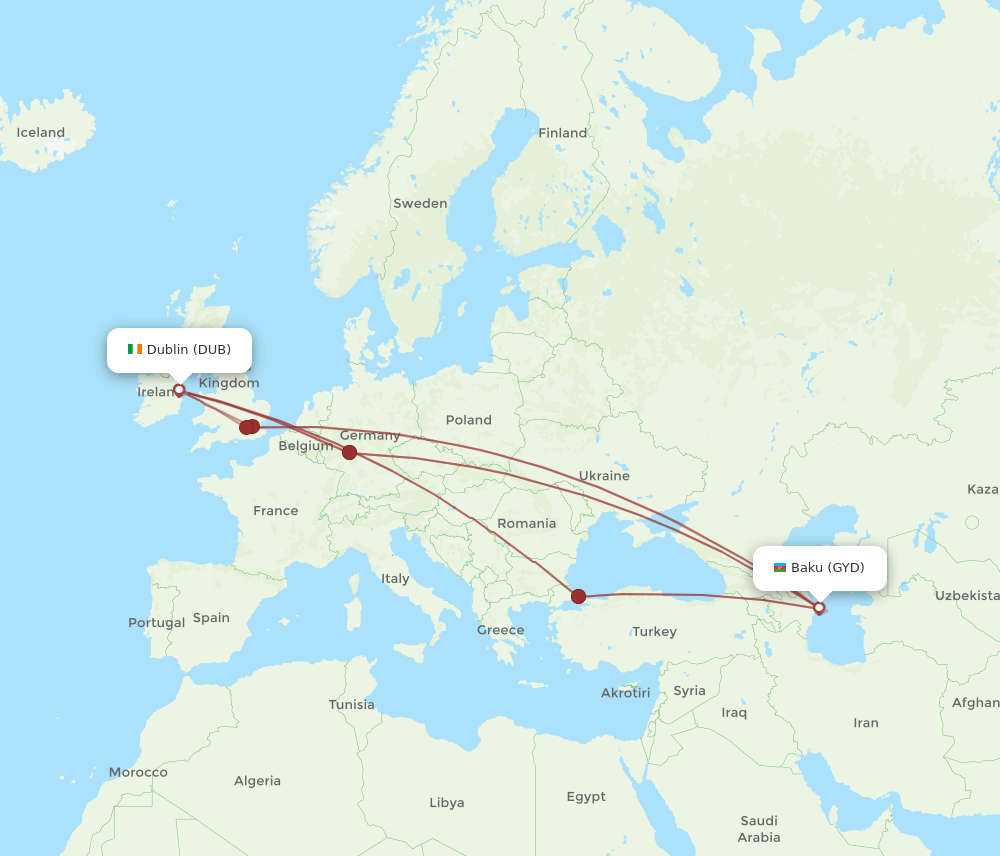 DUB-GYD flight routes