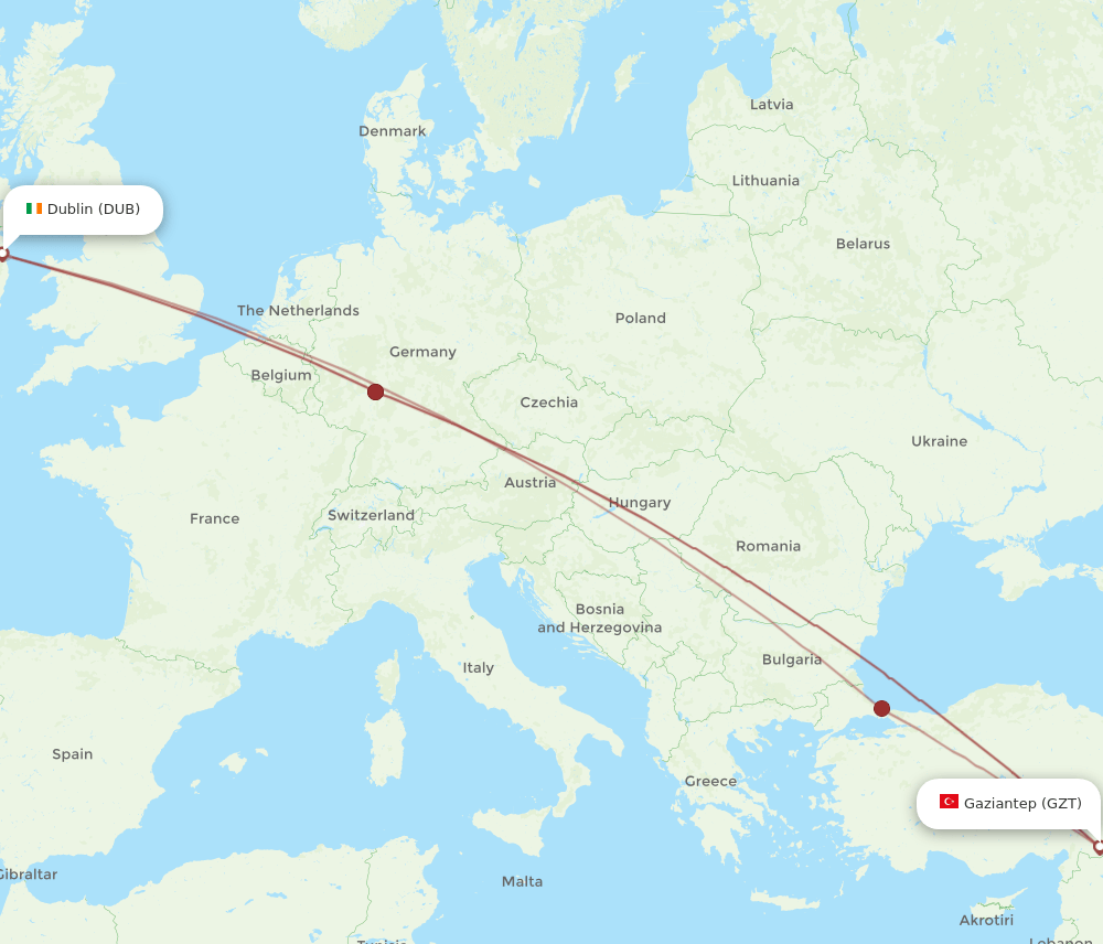 DUB-GZT flight routes