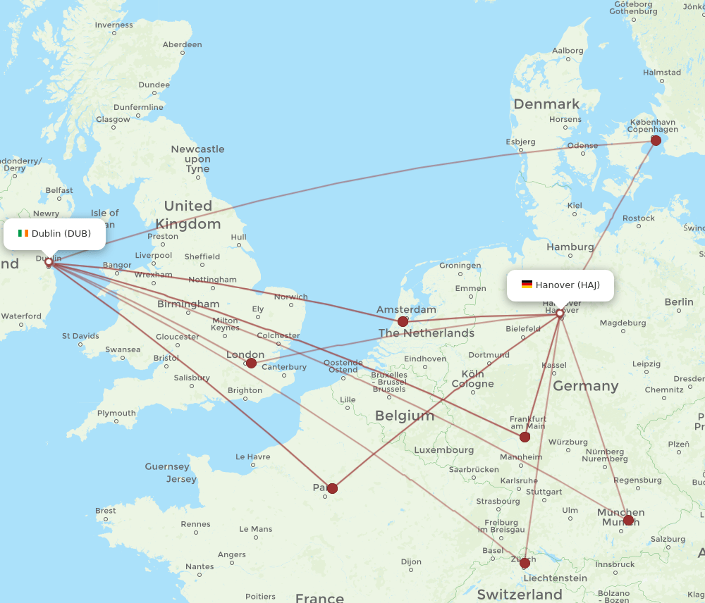 DUB to HAJ flights and routes map