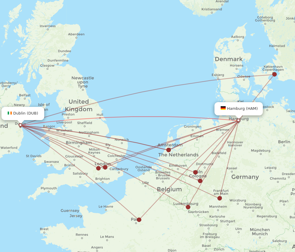 DUB to HAM flights and routes map