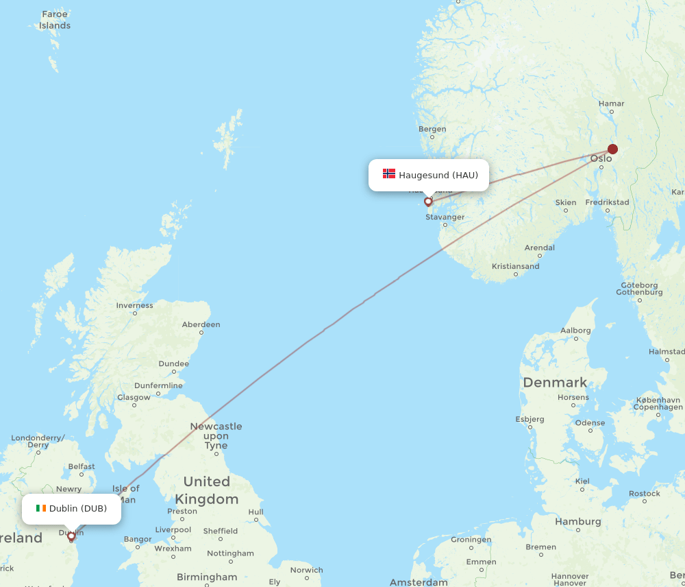 DUB to HAU flights and routes map