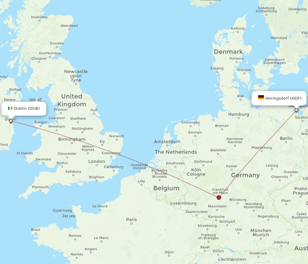 DUB to HDF flights and routes map
