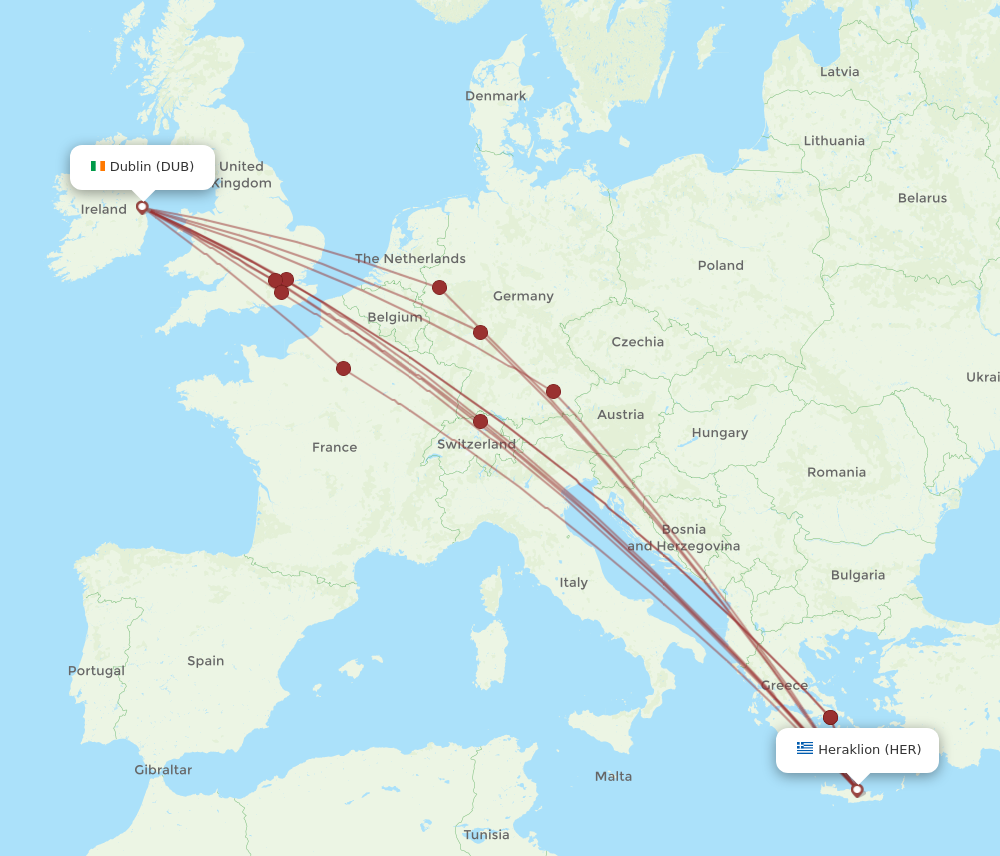 DUB to HER flights and routes map
