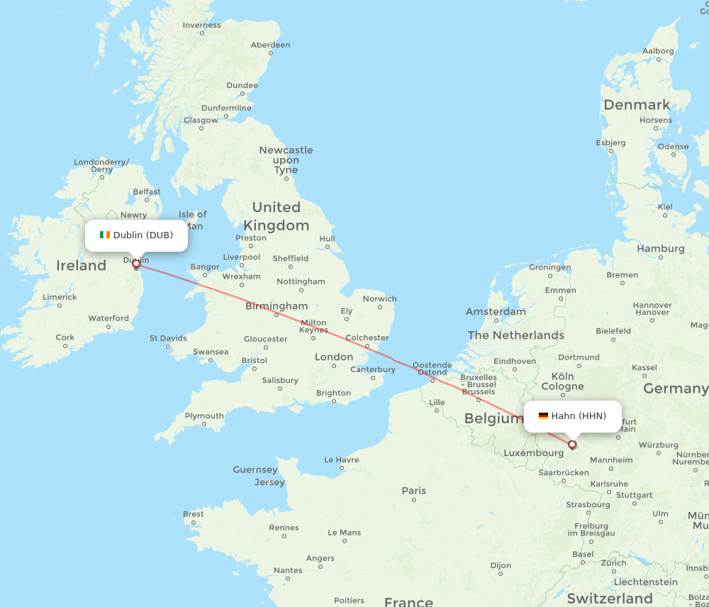Dublin - Hahn route map and flight paths