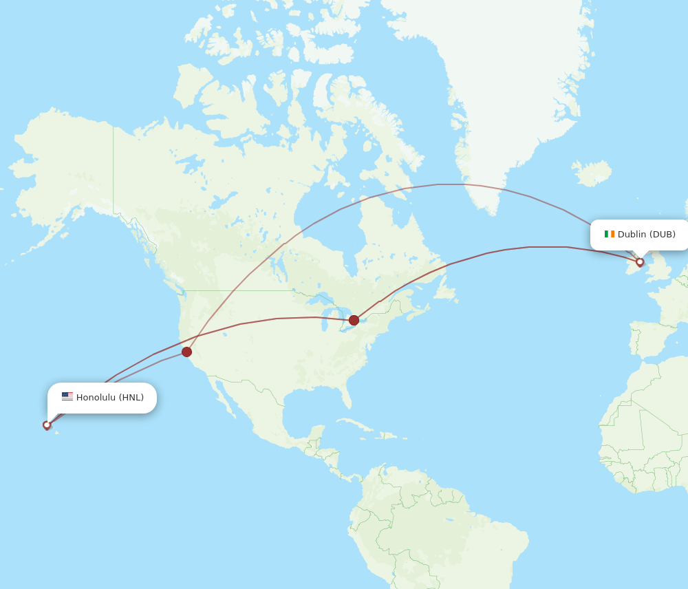 DUB to HNL flights and routes map