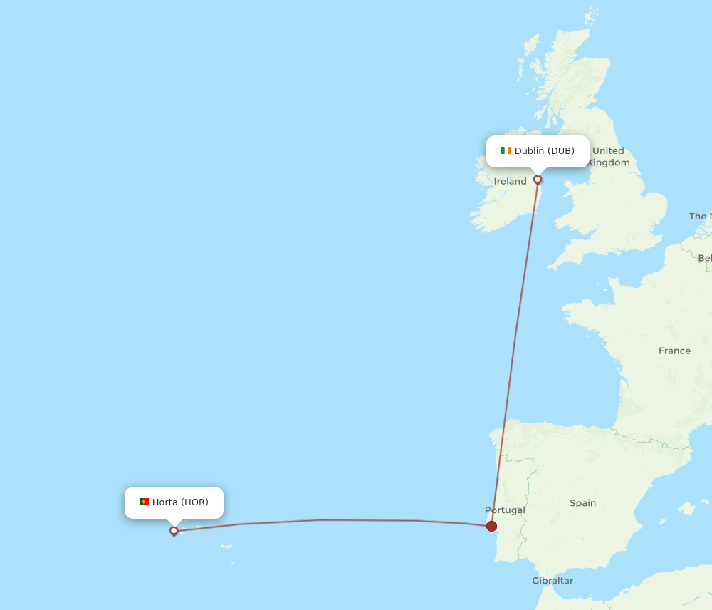 DUB to HOR flights and routes map