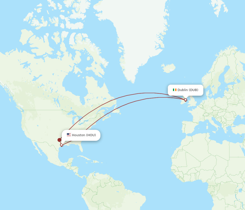 DUB to HOU flights and routes map