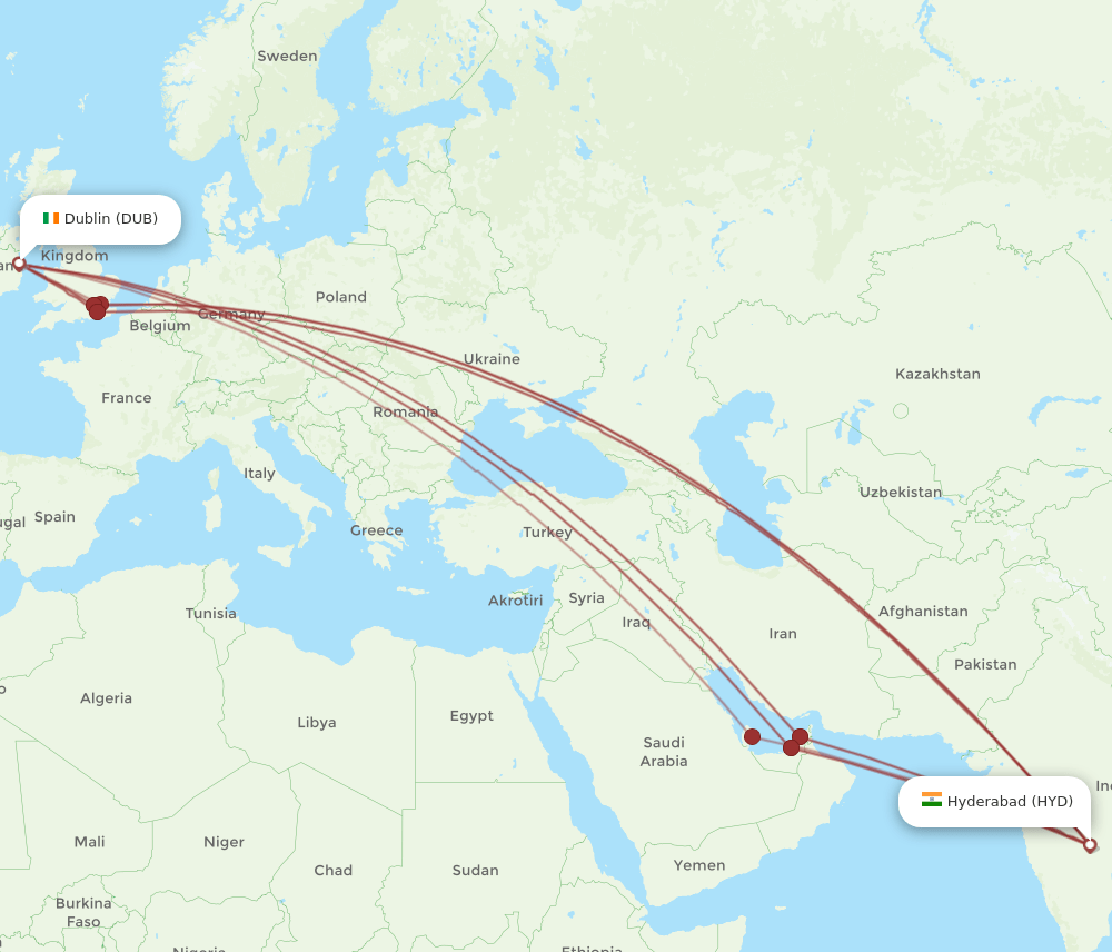 DUB-HYD flight routes