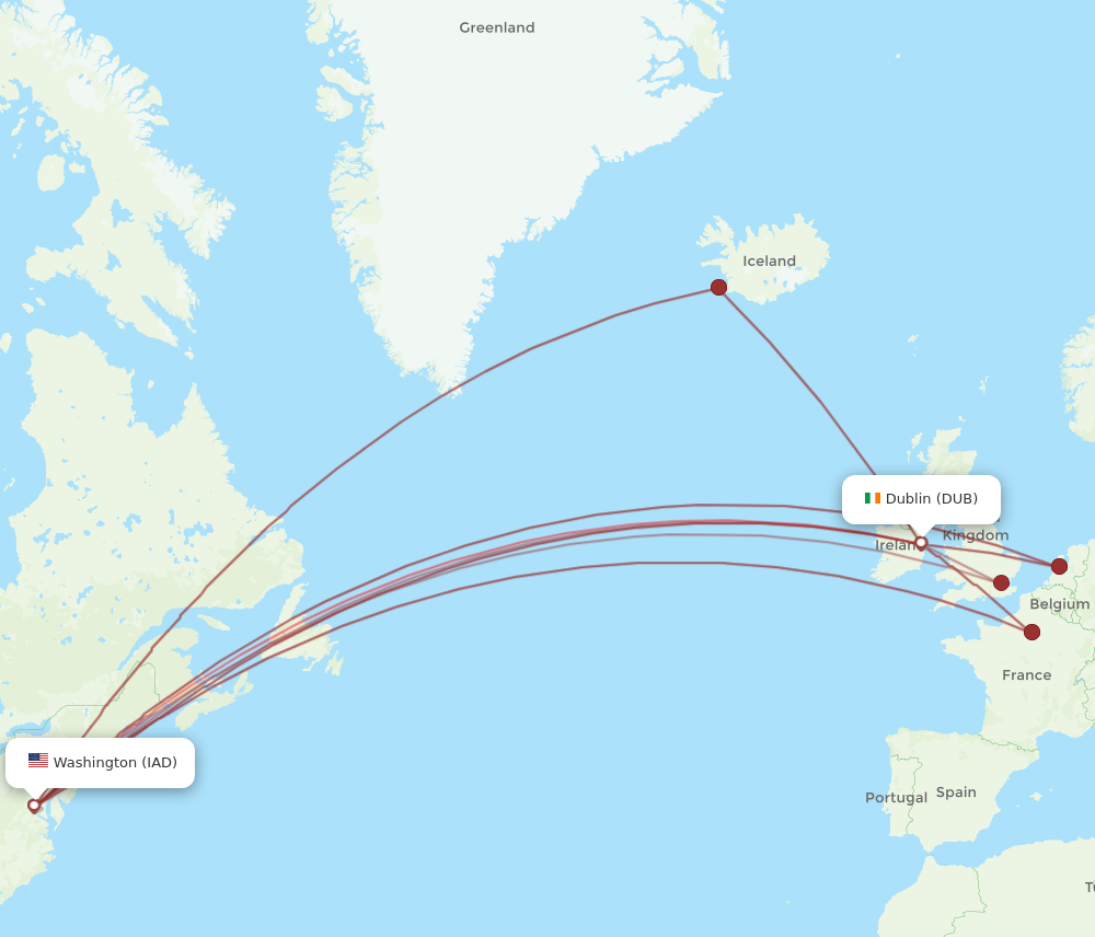 DUB to IAD flights and routes map