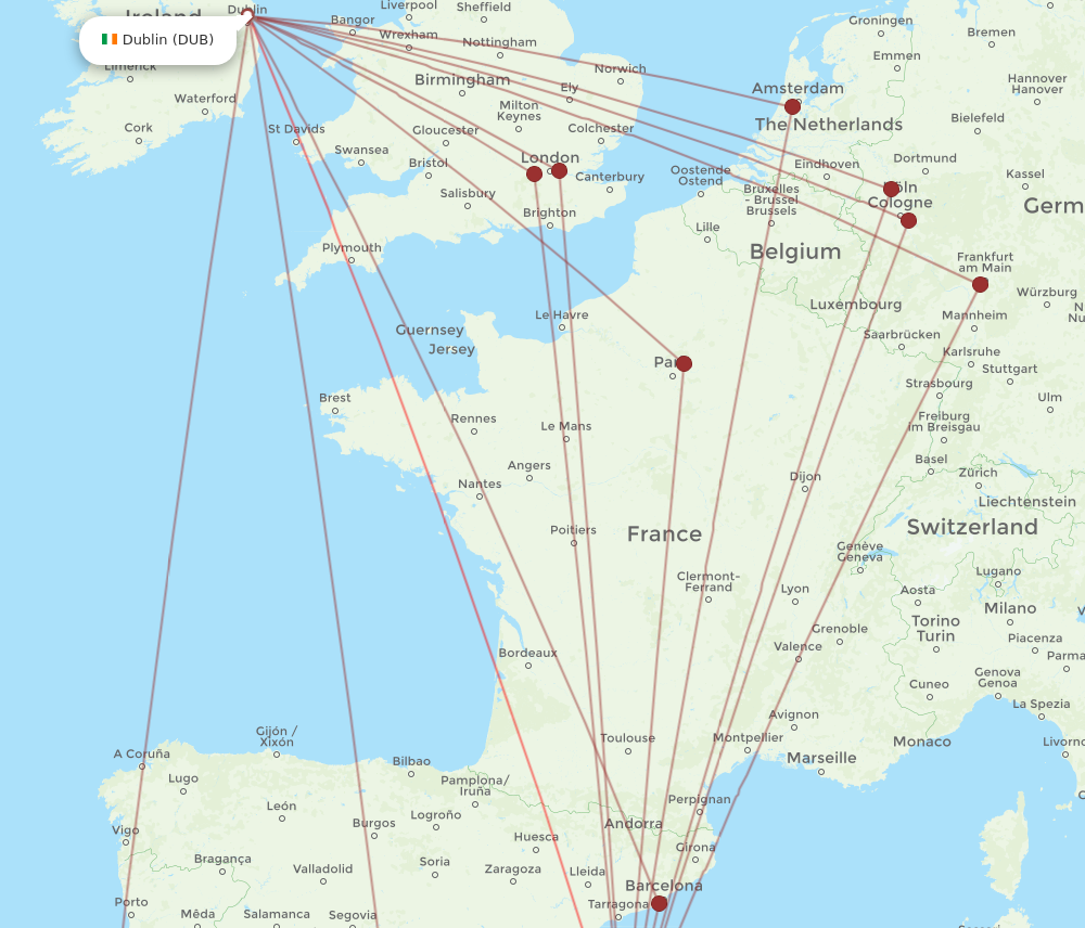DUB to IBZ flights and routes map