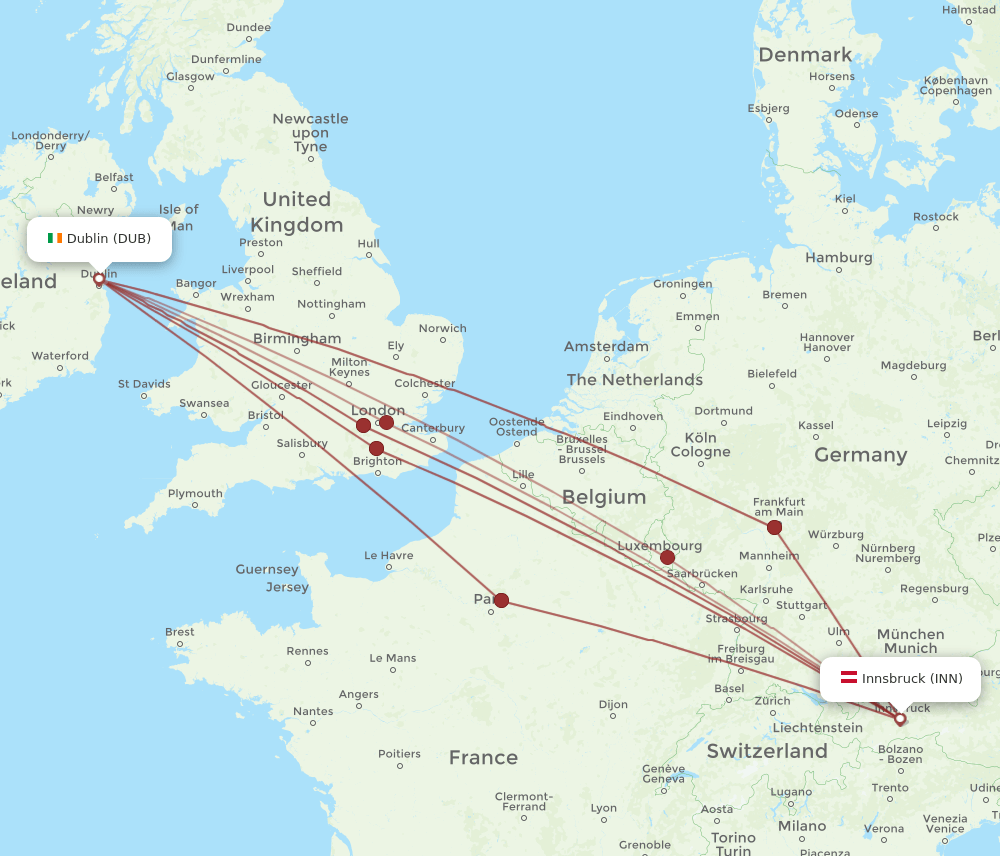 DUB to INN flights and routes map