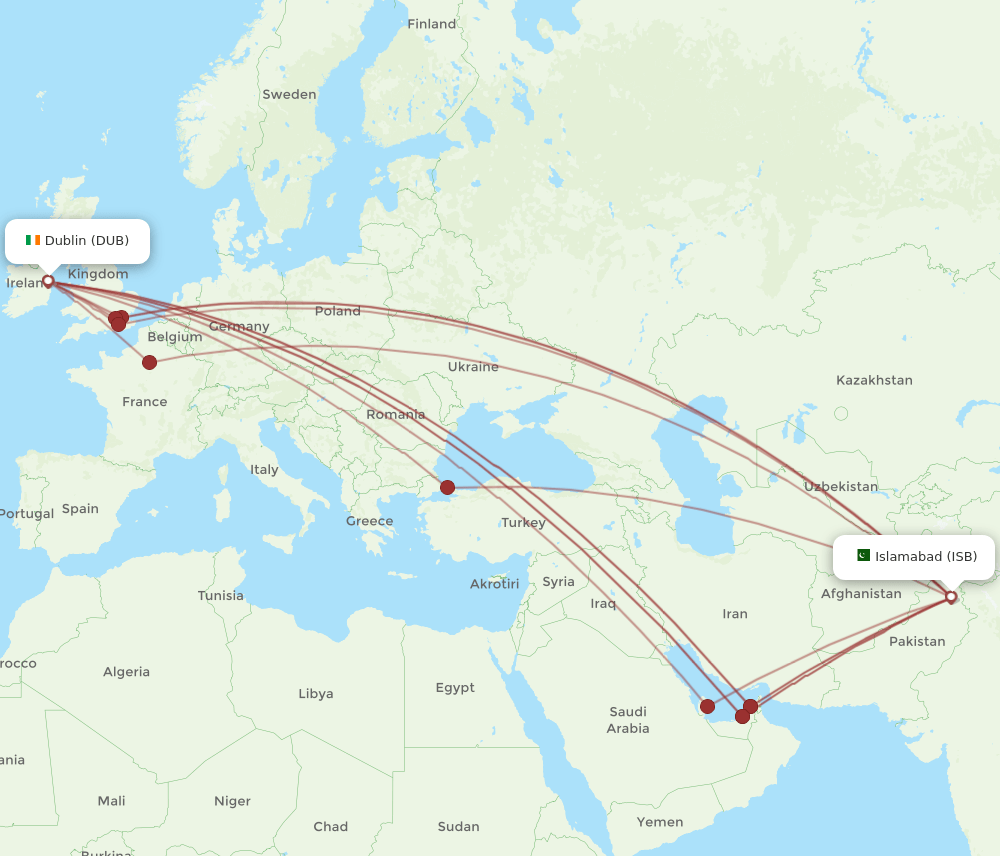 DUB-ISB flight routes