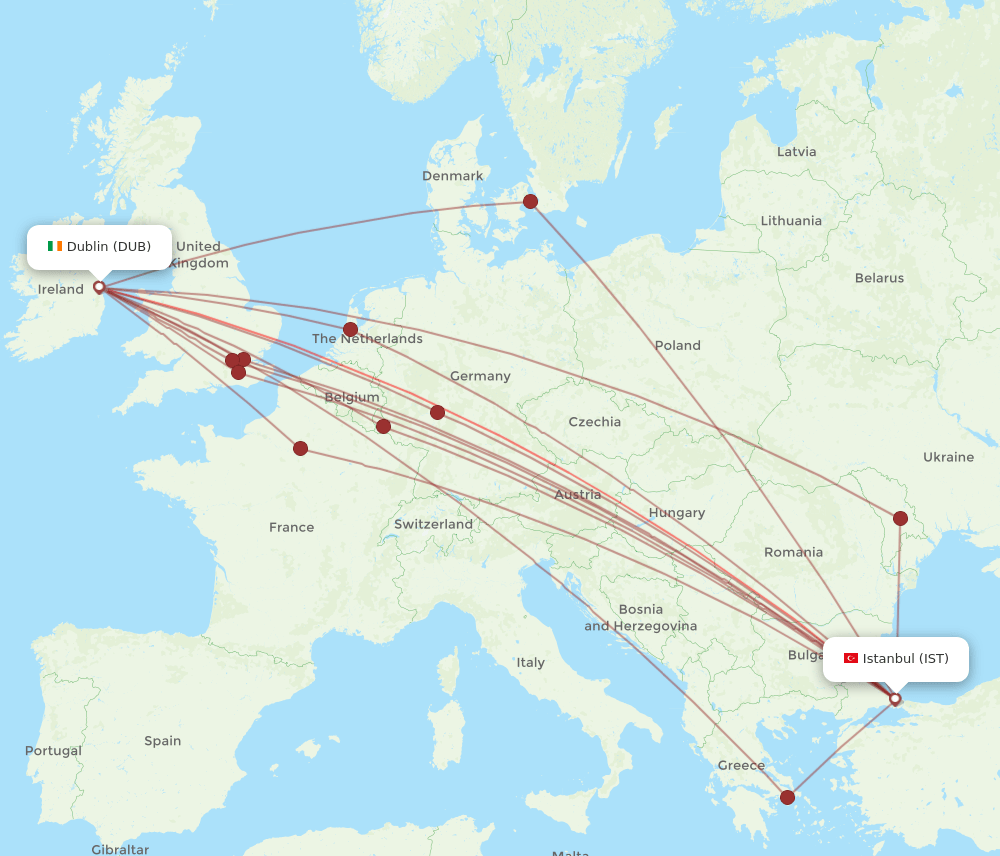 DUB to IST flights and routes map