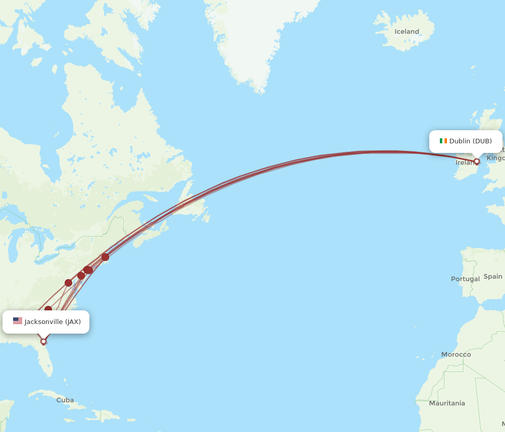 DUB-JAX flight routes
