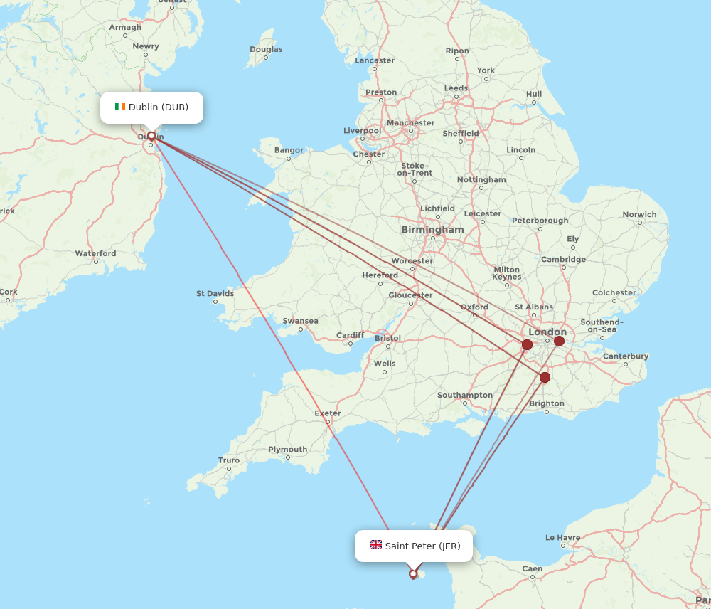 DUB to JER flights and routes map