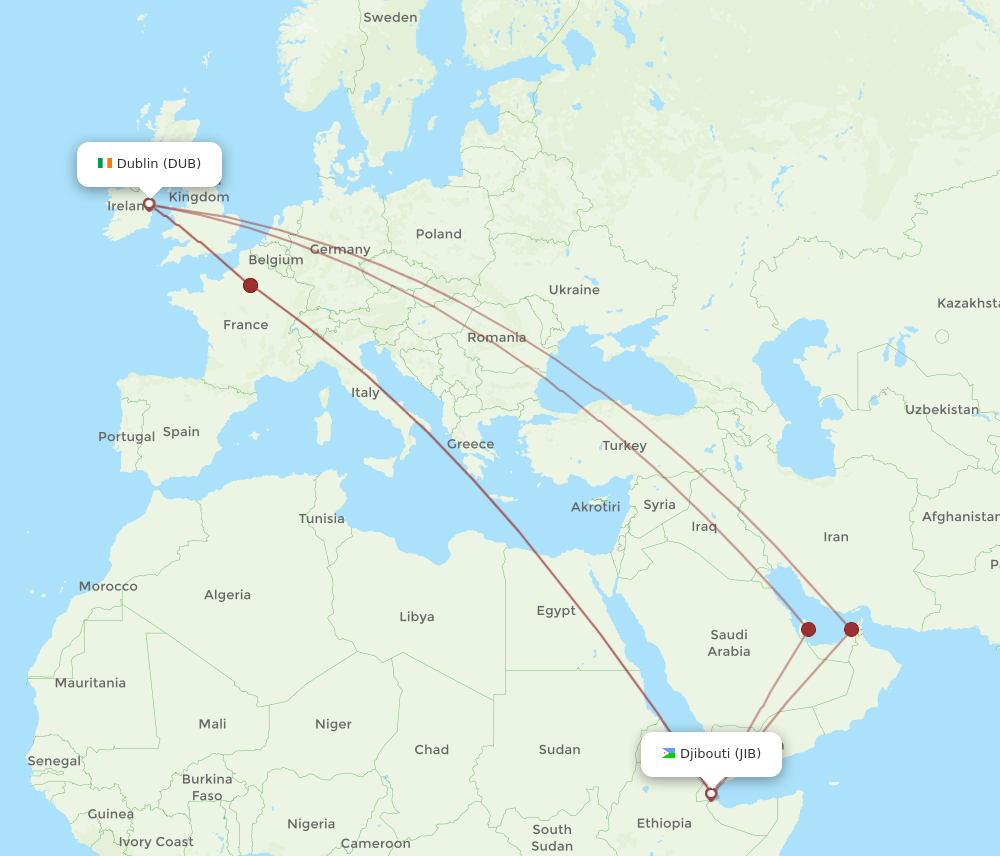 DUB-JIB flight routes