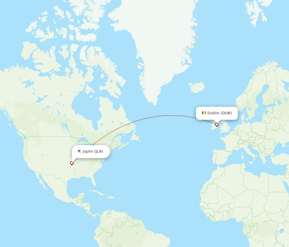 DUB to JLN flights and routes map