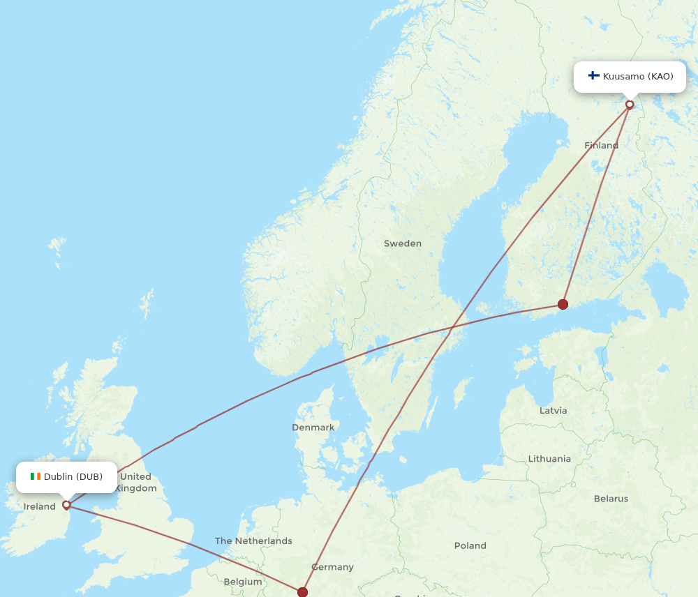 DUB-KAO flight routes